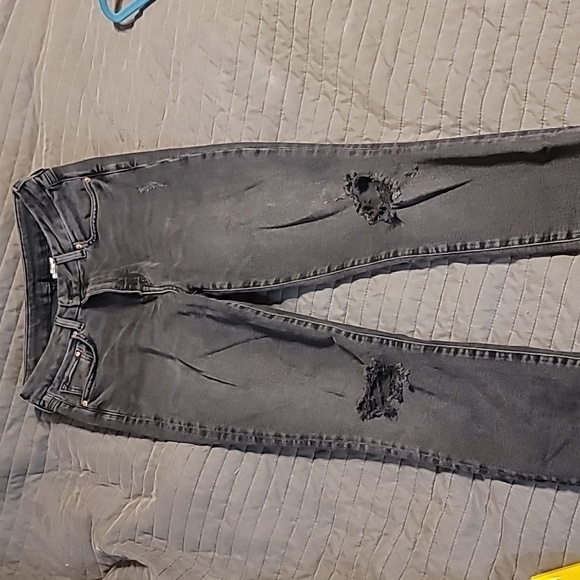 H&M Denim - H&M black ripped jeans, super skinny high waist, Size 10